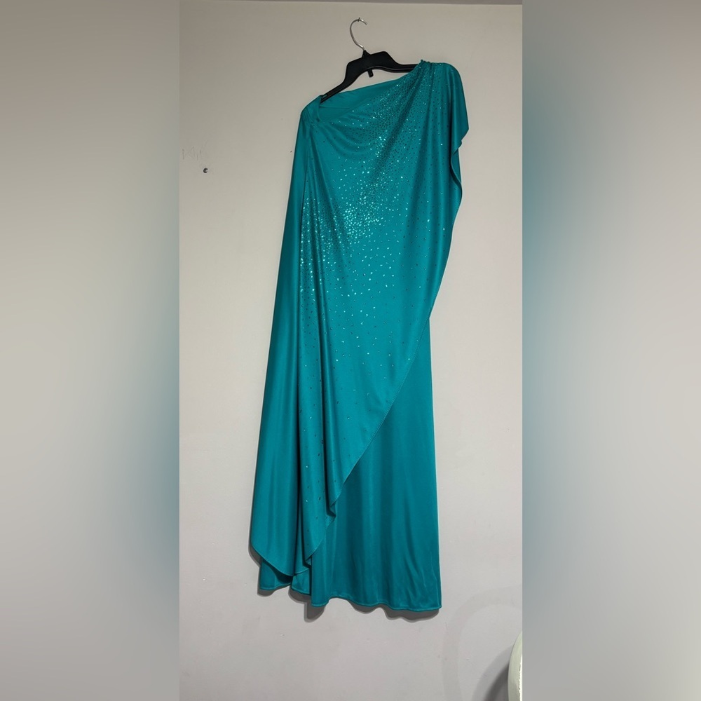 1990s 2000 teal off the shoulder prom dress Y2K stretchy